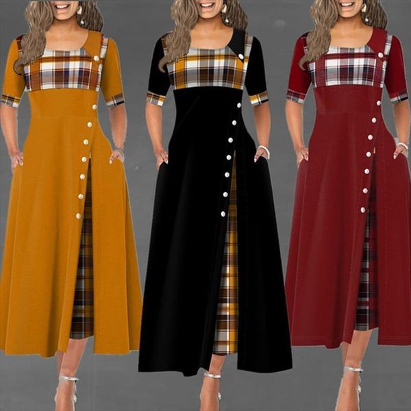 plaid maxi dress elegant women skirts short sleeve a line dresses spring summer vintage patchwork button decor long, Black
plaid maxi dress elegant women skirts short sleeve a line dresses spring summer vintage patchwork button decor long, Black