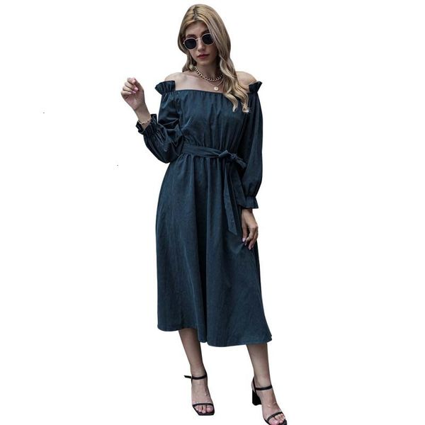 2021 autumn off shoulder women fashion with belt sleeve elegant party ladies plus size midi es femme 78t4, Black;gray
2021 autumn off shoulder women fashion with belt sleeve elegant party ladies plus size midi es femme 78t4, Black;gray