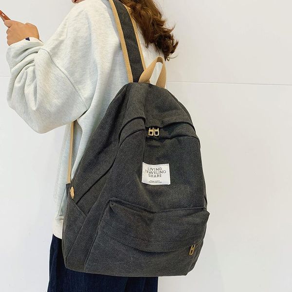 backpack fashion women's backpack, school bag, canvas shoulder solid color travel