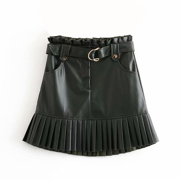 2021 new stylish chic pu leather women skirt ruffles bow tie sashes pockets zipper fly pleated female mini skirts mujer 4 colors r583, Black
2021 new stylish chic pu leather women skirt ruffles bow tie sashes pockets zipper fly pleated female mini skirts mujer 4 colors r583, Black