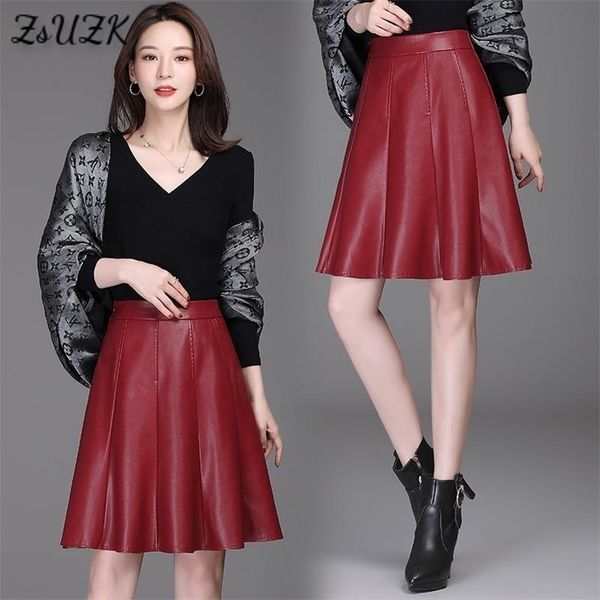 women pu leather short skirt autumn winter lady high waist all-match elegant office a-line 5colors 211214, Black
women pu leather short skirt autumn winter lady high waist all-match elegant office a-line 5colors 211214, Black