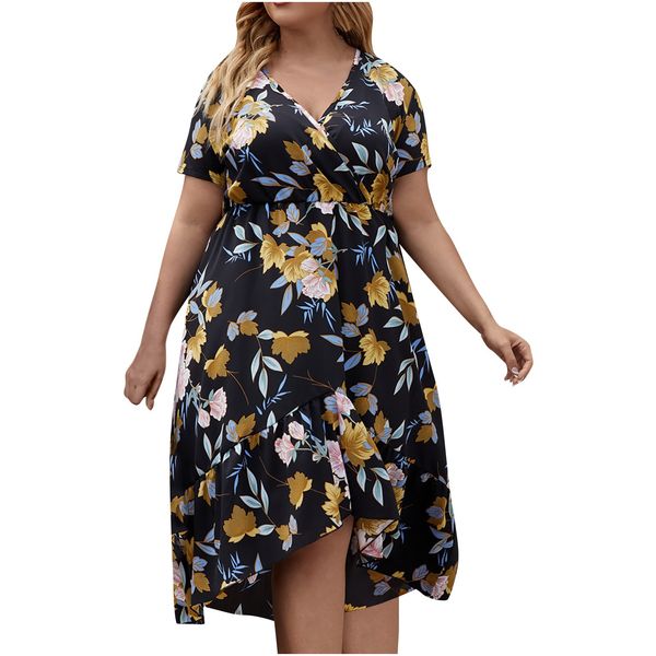 2021 european and american new large print v-neck waist irregular swing dress, Black;gray
2021 european and american new large print v-neck waist irregular swing dress, Black;gray
