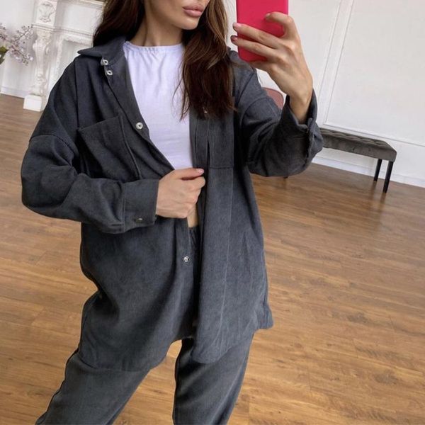 women's two piece pants fashion solid long sleeve shirt jacket and sport autumn winter loose set women suits lady casual corduroy outfi, White
women's two piece pants fashion solid long sleeve shirt jacket and sport autumn winter loose set women suits lady casual corduroy outfi, White