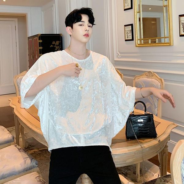 2021summer designer alternative velvet oversize bat sleeve wide version t-shirt tide brand men's ins personality shirt., White;black
2021summer designer alternative velvet oversize bat sleeve wide version t-shirt tide brand men's ins personality shirt., White;black