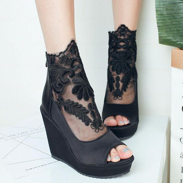 dress shoes wedge sandals boots women's ankle lace peeptoe mesh platform plus size, Black
dress shoes wedge sandals boots women's ankle lace peeptoe mesh platform plus size, Black