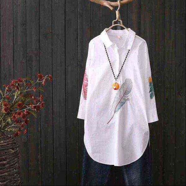 100% cotton white shirt women blouses plus size feather embroidery long blouse 3 4 sleeve art loose ladies streetwear casual
100% cotton white shirt women blouses plus size feather embroidery long blouse 3 4 sleeve art loose ladies streetwear casual