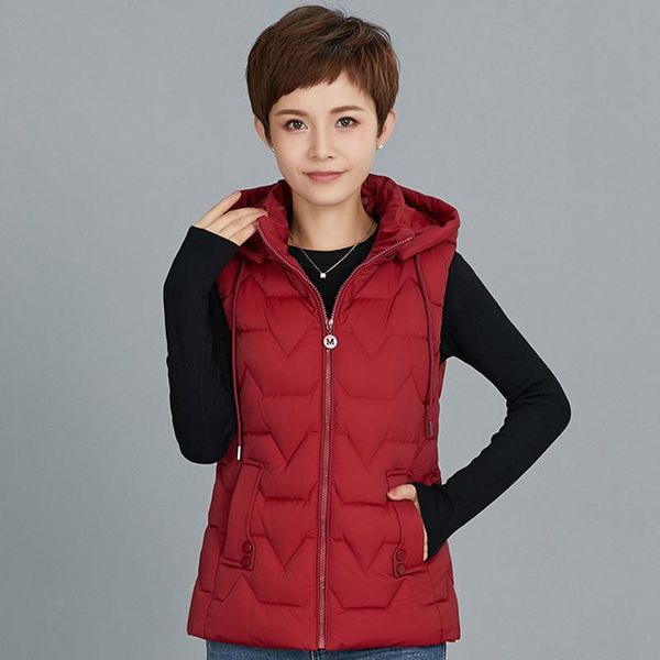 women's vests 2021 autumn winter solid hooded female sleeveless jacket loose casual zipper cotton padded waistcoat, Black;white
women's vests 2021 autumn winter solid hooded female sleeveless jacket loose casual zipper cotton padded waistcoat, Black;white