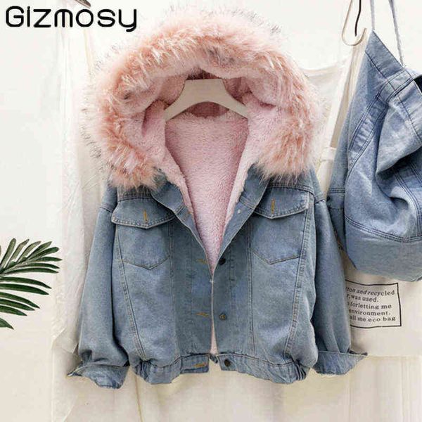 gizmosy thick faux fur collar denim jacket cotton-padded jacket women winter hooded warm jean parkas female bomber coat 211130, Black
gizmosy thick faux fur collar denim jacket cotton-padded jacket women winter hooded warm jean parkas female bomber coat 211130, Black