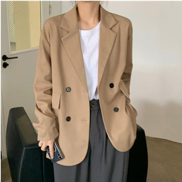 women's suits & blazers 2021 spring blazer women double breasted oversized jacket official ladies loose long sleeve mujer vestido, White;black
women's suits & blazers 2021 spring blazer women double breasted oversized jacket official ladies loose long sleeve mujer vestido, White;black