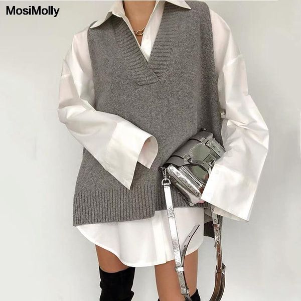 women's sweaters mosimolly cool knit vest sweater women autumn winter jumper v neck loose tank pullover loungewear, White;black
women's sweaters mosimolly cool knit vest sweater women autumn winter jumper v neck loose tank pullover loungewear, White;black