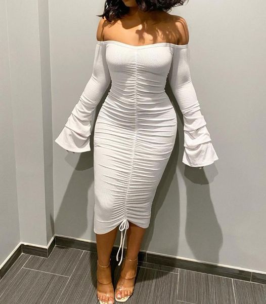 casual dresses summer women ruched sheath dress 2021,fashion slim\tadults off-shoulder solid color boat neck flare sleeve with drawstri, Black;gray
casual dresses summer women ruched sheath dress 2021,fashion slim\tadults off-shoulder solid color boat neck flare sleeve with drawstri, Black;gray