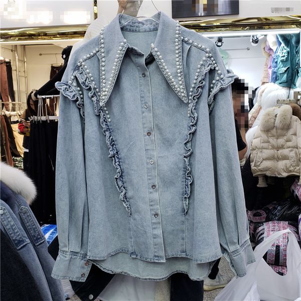new denim shirt 2021 spring accounts for fungus lapel jeans blouse female blouses senior coats m05b, Black
new denim shirt 2021 spring accounts for fungus lapel jeans blouse female blouses senior coats m05b, Black
