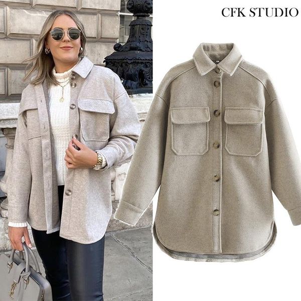 women tweed jacket with turn-down collar solid long sleeve outwear coat femme oversize casual loose cream coat, Black
women tweed jacket with turn-down collar solid long sleeve outwear coat femme oversize casual loose cream coat, Black