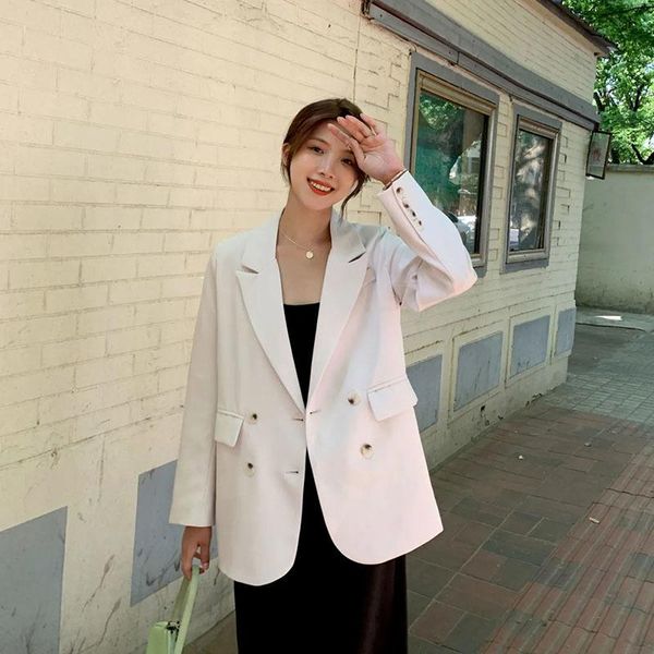 women's suits & blazers spring autumn 2021 korean women loose double breasted beige black lapel long sleeve casual suit jacket female f, White;black
women's suits & blazers spring autumn 2021 korean women loose double breasted beige black lapel long sleeve casual suit jacket female f, White;black
