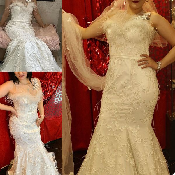 gorgeous south african mermaid wedding dresses sheer neck feather lace appliques bridal gowns princess sweep train wedding, White
gorgeous south african mermaid wedding dresses sheer neck feather lace appliques bridal gowns princess sweep train wedding, White