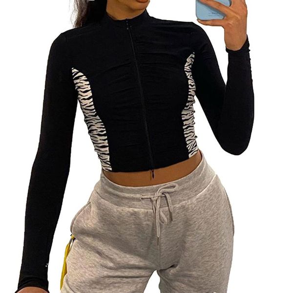 women's t-shirt gniherii fashion fall spring ladies zebra striped cardigan slim long sleeve zipper high collar t shirts streetwear, White
women's t-shirt gniherii fashion fall spring ladies zebra striped cardigan slim long sleeve zipper high collar t shirts streetwear, White