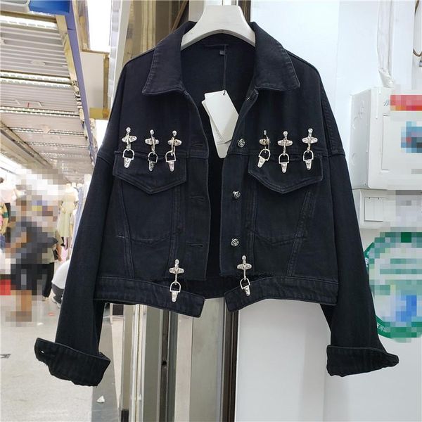 women's jackets short jacket 2021 autumn street metal decorative loose denim girls black coats woman jean, Black;brown
women's jackets short jacket 2021 autumn street metal decorative loose denim girls black coats woman jean, Black;brown