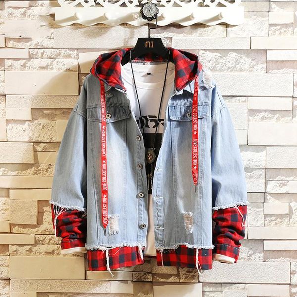 men's jackets spring 2021 hoodies stitching grid fake two piece denim jacket handsome clothes student loose gown cowboy coat, Black;brown
men's jackets spring 2021 hoodies stitching grid fake two piece denim jacket handsome clothes student loose gown cowboy coat, Black;brown