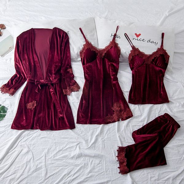 4pcs sleepwear pajamas suit nighty&robe suit intimate lingerie casual bridal wedding gift homewear nightgown, Black;red
4pcs sleepwear pajamas suit nighty&robe suit intimate lingerie casual bridal wedding gift homewear nightgown, Black;red
