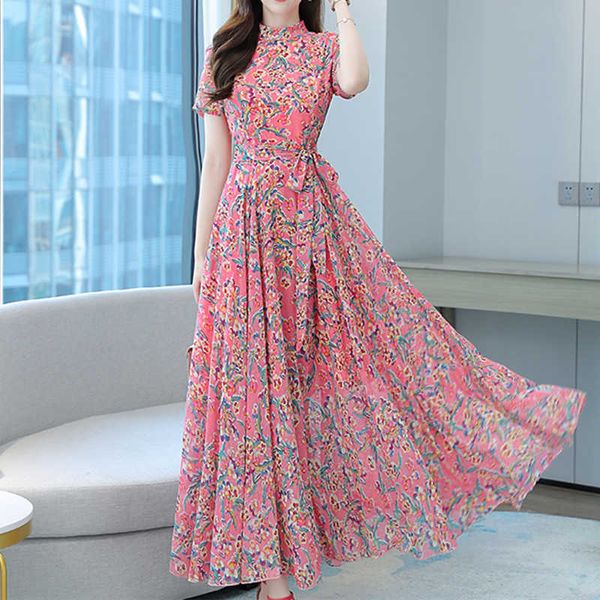 korean vintage women dress green floral short sleeve es woman natural wasit long print stand neck es 210604, Black;gray
korean vintage women dress green floral short sleeve es woman natural wasit long print stand neck es 210604, Black;gray