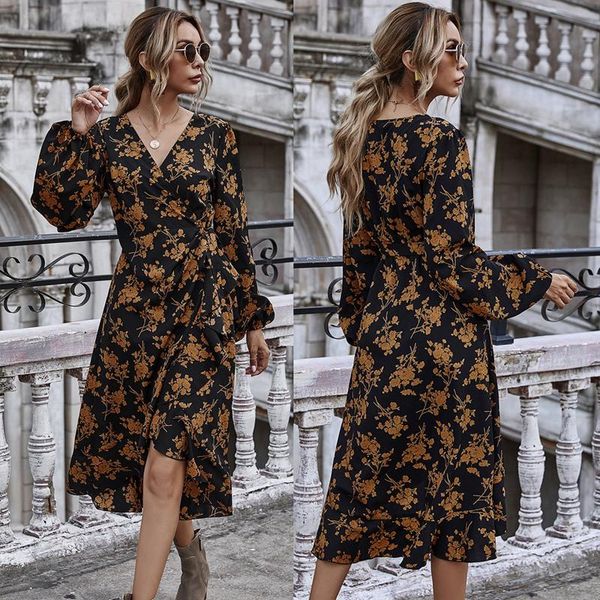 casual dresses autumn winter vintage ruffle trim floral print wrap long women v-neck sleeve elegant ladies dress, Black;gray
casual dresses autumn winter vintage ruffle trim floral print wrap long women v-neck sleeve elegant ladies dress, Black;gray