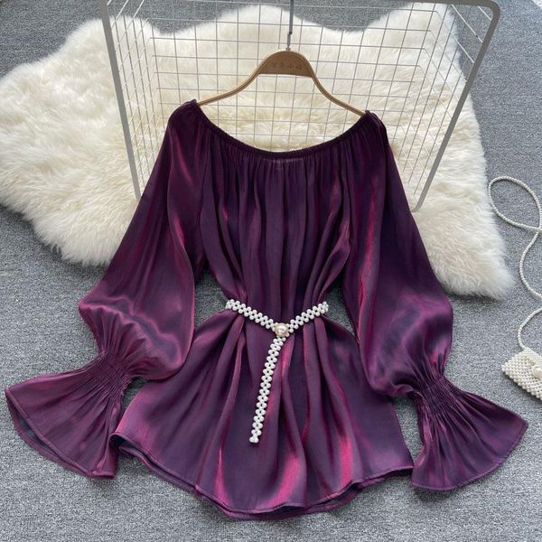 women's blouses & shirts spring autumn mid-length chiffon blouse with waistline neckline flared sleeve shirt women gd610, White
women's blouses & shirts spring autumn mid-length chiffon blouse with waistline neckline flared sleeve shirt women gd610, White