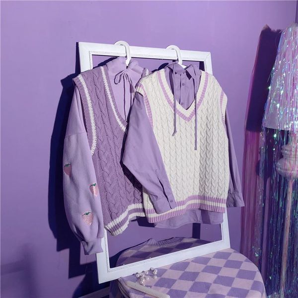 women's vests sweater women knitwear purple white kawaii casual chic preppy style korean all-match loose sleeveless autumn retro x373, Black;white
women's vests sweater women knitwear purple white kawaii casual chic preppy style korean all-match loose sleeveless autumn retro x373, Black;white