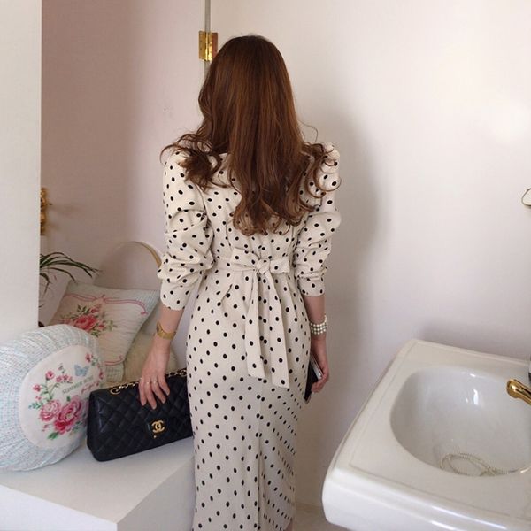 french style spring autumn women casual polka dot print a-line party dresses vintage eleagnt lace-up slim dress fashion vestidos, Black;gray
french style spring autumn women casual polka dot print a-line party dresses vintage eleagnt lace-up slim dress fashion vestidos, Black;gray
