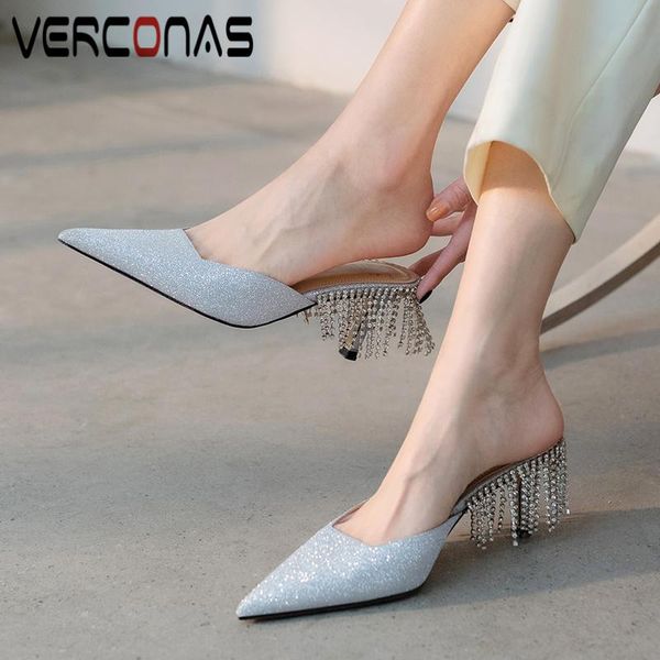 verconas 2021 women sandals spring summer new rhinestone fringe mules fashion pointed toe high heels slippers shoes woman, Black
verconas 2021 women sandals spring summer new rhinestone fringe mules fashion pointed toe high heels slippers shoes woman, Black