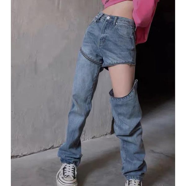 women's jeans fashion zipper removable women straight leg trousers streetwear casual high waist y2k e-girls denim pants, Blue
women's jeans fashion zipper removable women straight leg trousers streetwear casual high waist y2k e-girls denim pants, Blue