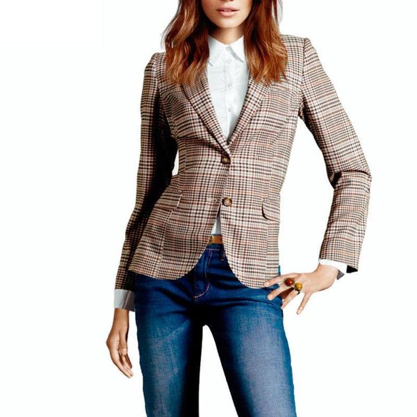 women's suits & blazers 2021 fall s england style plaid khaki slim patch elbow classic office lady formal wear women fashion autumn coa, White;black
women's suits & blazers 2021 fall s england style plaid khaki slim patch elbow classic office lady formal wear women fashion autumn coa, White;black