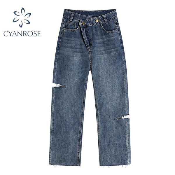 women's jeans 2021 fashion chic irregular waist design straighting long trouser with side-hole y2k streetwear female denim pants, Blue
women's jeans 2021 fashion chic irregular waist design straighting long trouser with side-hole y2k streetwear female denim pants, Blue