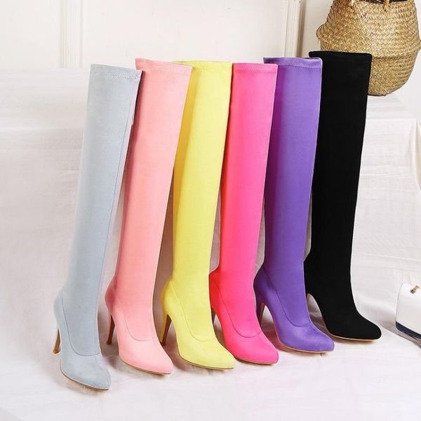 boots pointed sleeve high slim heel elastic large size women's, Black 
boots pointed sleeve high slim heel elastic large size women's, Black