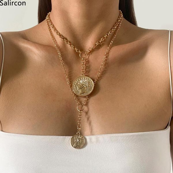pendant necklaces punk geometric round coin portrait long tassel necklace for women gold color layered chain choker jewelry, Silver
pendant necklaces punk geometric round coin portrait long tassel necklace for women gold color layered chain choker jewelry, Silver