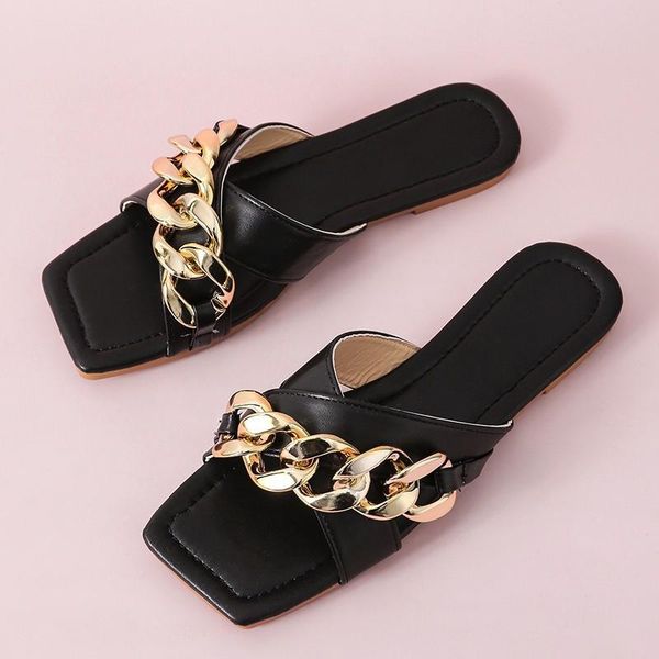 slippers ladies chain comfortable square head outer wear flat fashionable 2021 women's shoes beach, Black
slippers ladies chain comfortable square head outer wear flat fashionable 2021 women's shoes beach, Black