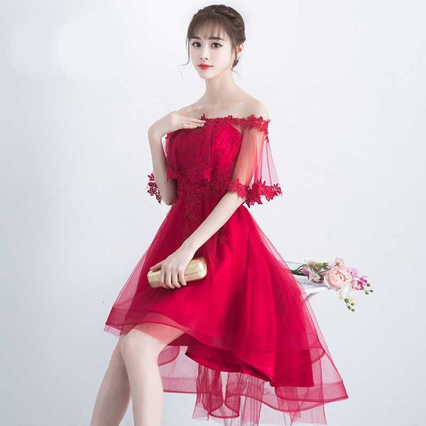 luxury party evening dress toast red 2021 korean slim fit fashion banquet small short front and long eveng in back, Black;gray
luxury party evening dress toast red 2021 korean slim fit fashion banquet small short front and long eveng in back, Black;gray
