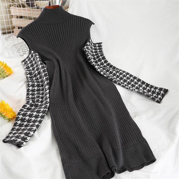 casual dresses korean style chic fashion off shoulder sweater dress turtleneck autumn winter women long sleeve patchwork bottom, Black;gray
casual dresses korean style chic fashion off shoulder sweater dress turtleneck autumn winter women long sleeve patchwork bottom, Black;gray