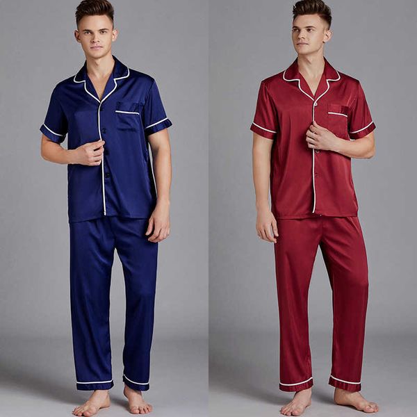 men's satin pajamas summer short sleeve trousers suit thin men's home wear large size can be worn out 19185-1, Black;brown
men's satin pajamas summer short sleeve trousers suit thin men's home wear large size can be worn out 19185-1, Black;brown