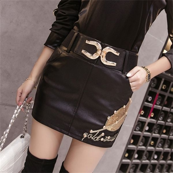 new korean with belt embroidery leaf rivet mini skirts womens autumn winter fashion pu leather skirt jupe femme b9n323 210315, Black
new korean with belt embroidery leaf rivet mini skirts womens autumn winter fashion pu leather skirt jupe femme b9n323 210315, Black