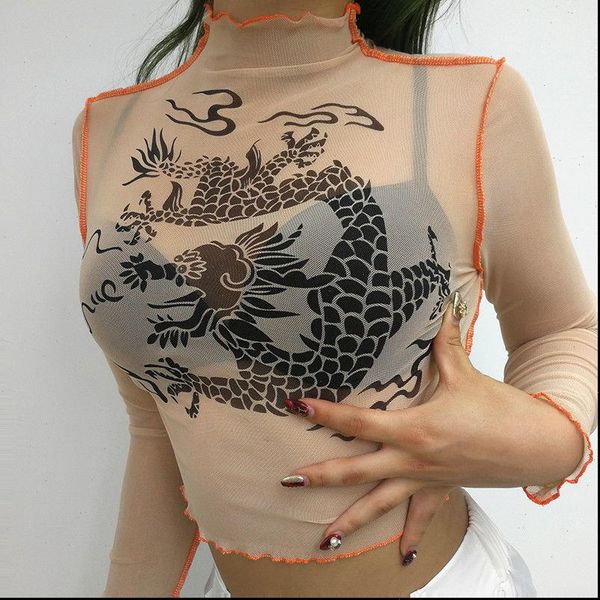 women see through blouse mesh sheer crop chinese style dragon slim long sleeve turtleneck shirts blouses club, White
women see through blouse mesh sheer crop chinese style dragon slim long sleeve turtleneck shirts blouses club, White