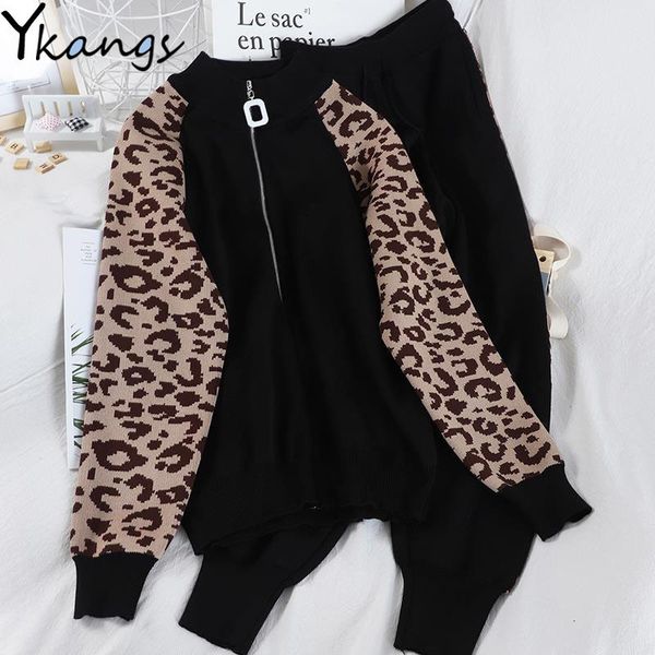 2021 tracksuit women leopard knit zip cardigan +pants suit 2pcs sets long sleeve jacket coat woman casual sweater trousers suits podz, Gray
2021 tracksuit women leopard knit zip cardigan +pants suit 2pcs sets long sleeve jacket coat woman casual sweater trousers suits podz, Gray