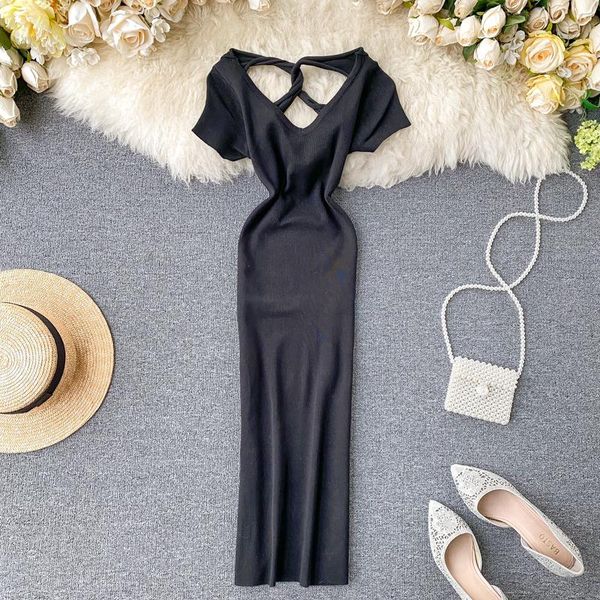 v neck slim cross criss backless bodycon knitted midi dress summer party women casual dress club knee length dresses, Black;gray
v neck slim cross criss backless bodycon knitted midi dress summer party women casual dress club knee length dresses, Black;gray