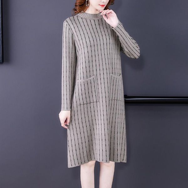 casual dresses striped knitted dress for women half turtleneck loose pocket vintage elegant bottom knee length sweater pullover, Black;gray
casual dresses striped knitted dress for women half turtleneck loose pocket vintage elegant bottom knee length sweater pullover, Black;gray