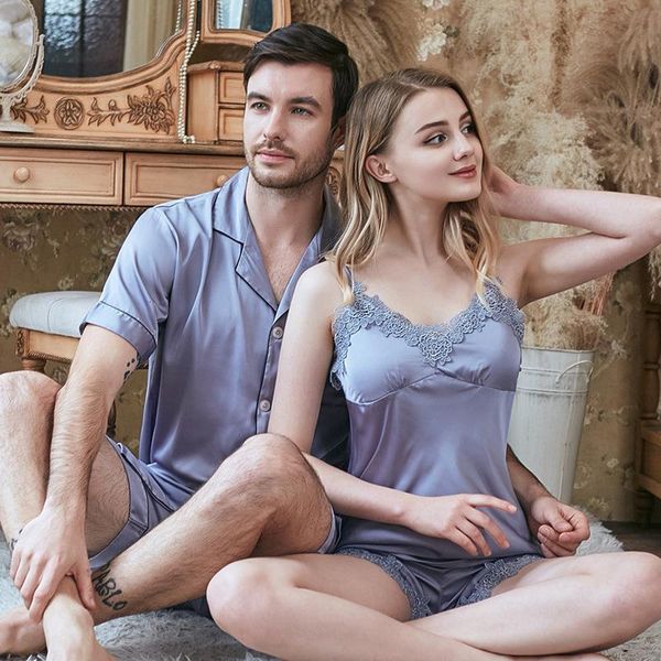 spring and summer simulation silk couple pajamas v-neck sling with shorts suits set pijama de unicornio, Black;red
spring and summer simulation silk couple pajamas v-neck sling with shorts suits set pijama de unicornio, Black;red