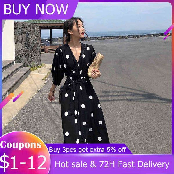2021 boho new summer maxi dress clothes vintage slim french retro hepburn wind black polka dot long robe korean style fashion g1214, Black;gray
2021 boho new summer maxi dress clothes vintage slim french retro hepburn wind black polka dot long robe korean style fashion g1214, Black;gray