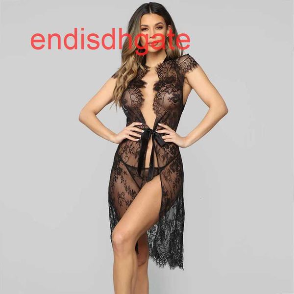 v-neck 2020 lace split transparent summer length thin robe women's wear, Black;white
v-neck 2020 lace split transparent summer length thin robe women's wear, Black;white