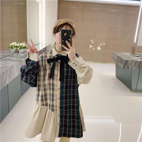 casual dresses dress women's autumn 2021 design bowknot collar stitching plaid female trend college style, Black;gray
casual dresses dress women's autumn 2021 design bowknot collar stitching plaid female trend college style, Black;gray