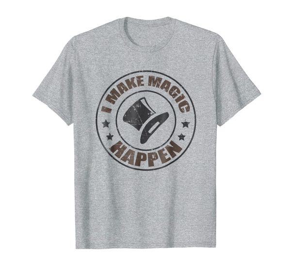 distressed i make magic happen with magician's hat t shirt, White;black