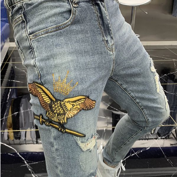 men's jeans eagle embroidery trend designer fashion european hombre sequin decoration denim men new spring mens smgv, Blue
men's jeans eagle embroidery trend designer fashion european hombre sequin decoration denim men new spring mens smgv, Blue