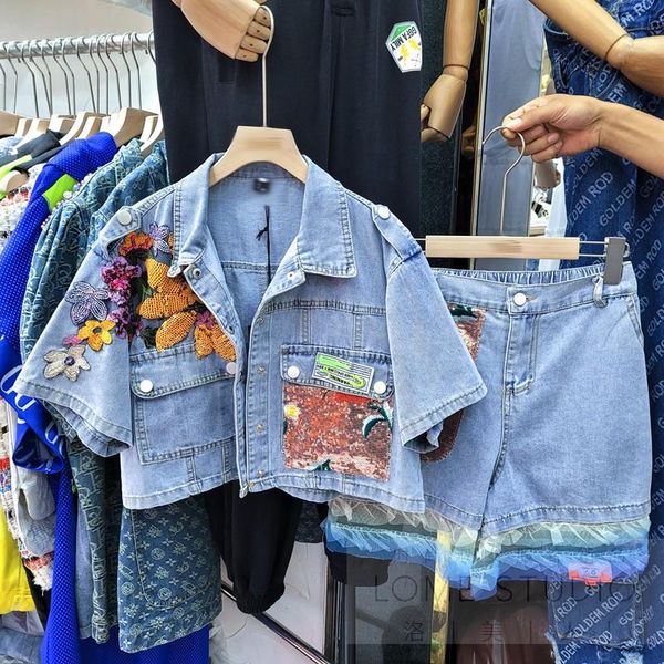 women's tracksuits mesh stitching embroidered sequins denim sorts suit two-piece set 2021 summer short jeans coat+ pants suits women sh, Gray
women's tracksuits mesh stitching embroidered sequins denim sorts suit two-piece set 2021 summer short jeans coat+ pants suits women sh, Gray